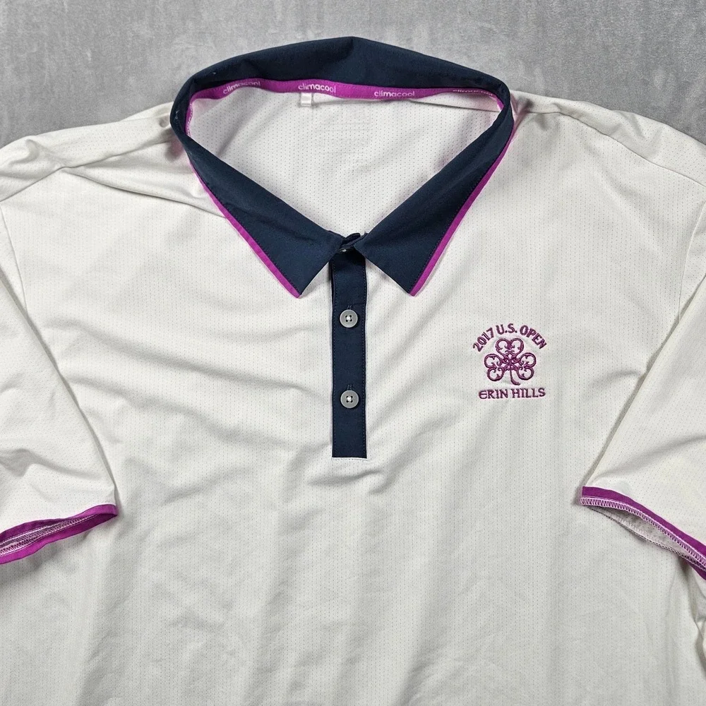 Adidas Golf Polo Mens 2XL White‎ 2017 U.S. Open Erin Hills Climacool Shirt